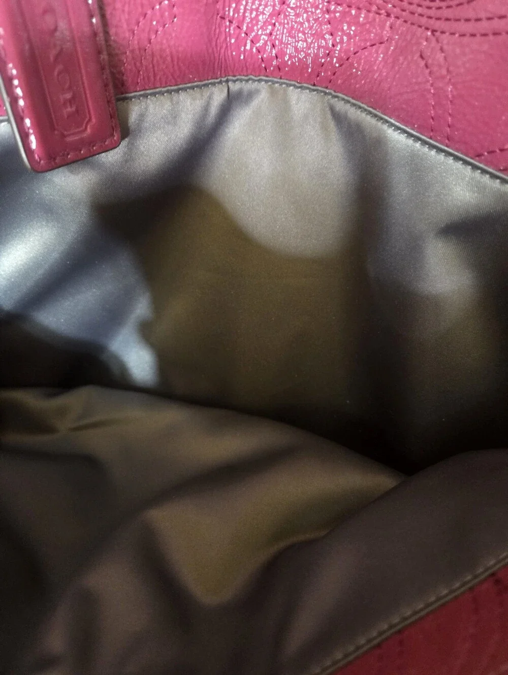 Coach F17940 Signature Fuchsia Baby Diaper Bag Tote Patent Leather
